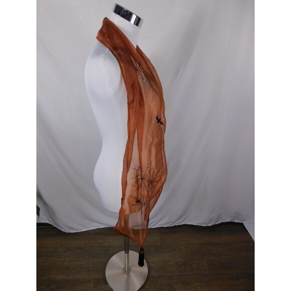 Orange Bats Spiderweb Embroidered Tassel Sheer Scarf OS - Picture 9 of 10